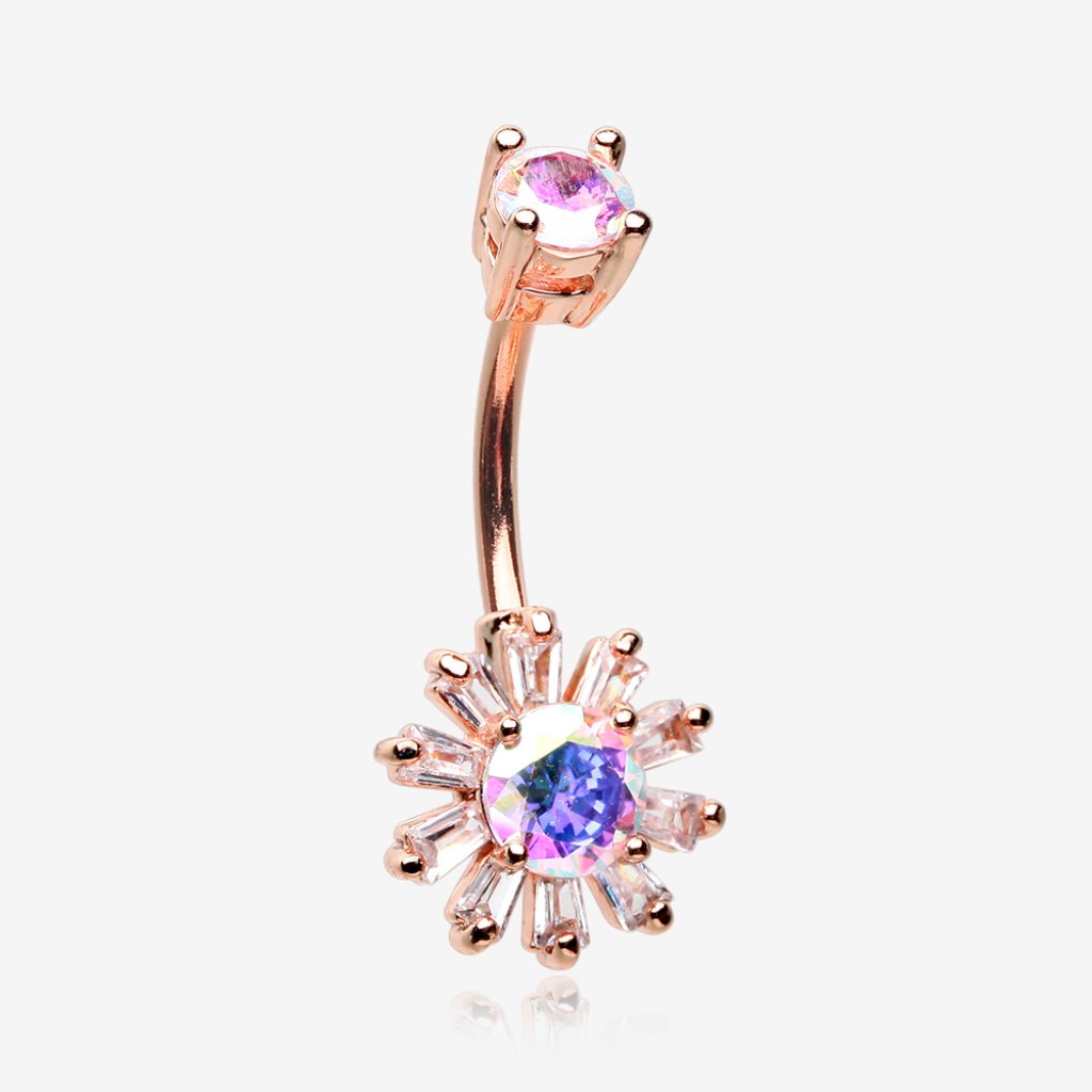 Rose Gold Brilliant Floral Aurora Sparkle Belly Button Ring